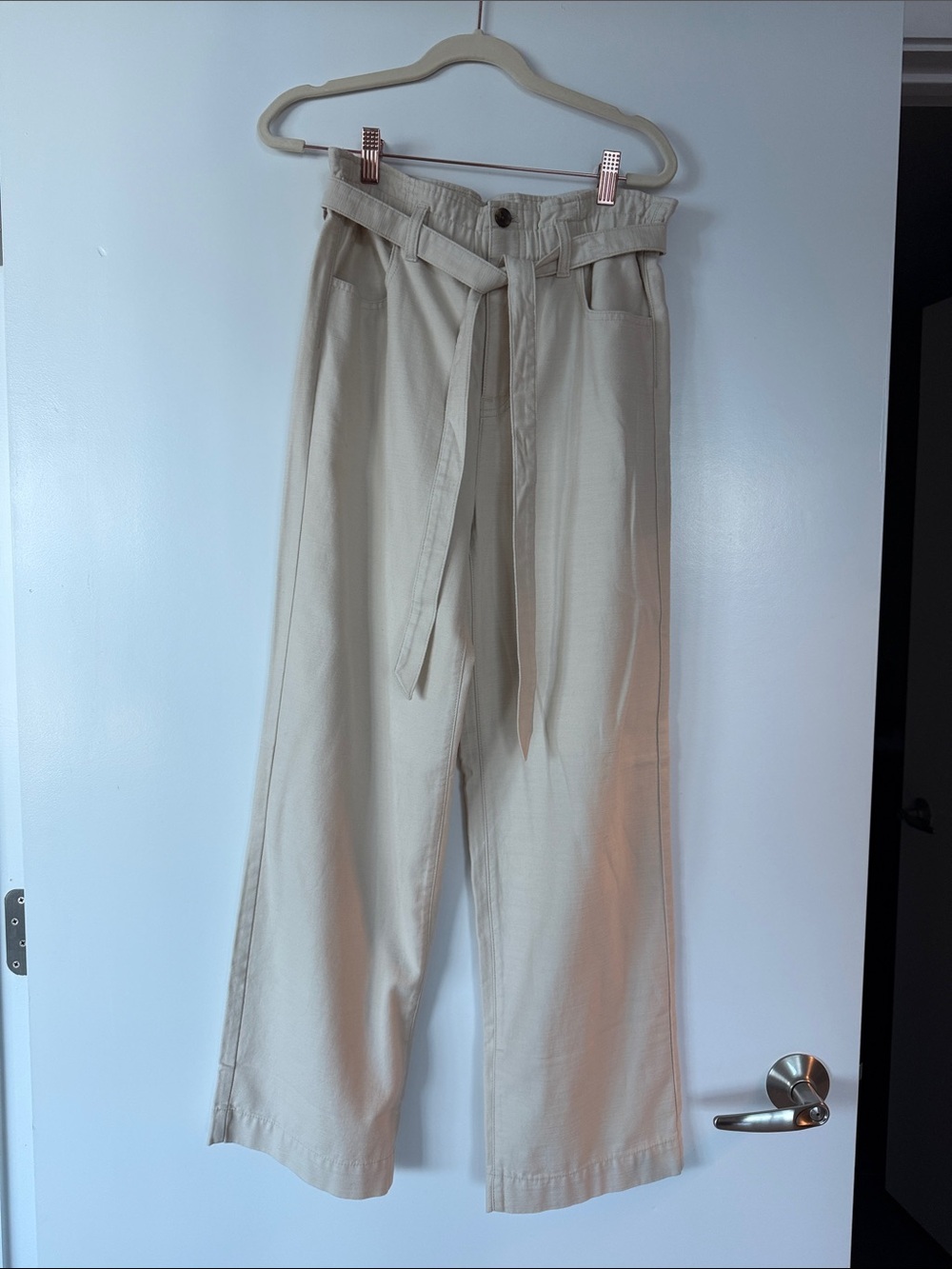 J. Crew Factory Cream Paperbag-Waist Wide-Leg pants w/belt